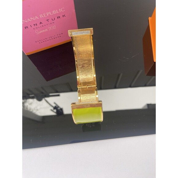 Banana Republic x Trina Turk Enamel Cuff Bracelet Green Gold 2012 Boxed Limited - Picture 13 of 16